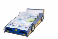 Cama de madera durable azul del niño del coche de carreras con los gráficos coloridos del carácter