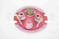 Juguetes de madera del niño del tiempo del té rosado con el MDF del estampado de plores del plato de la manija