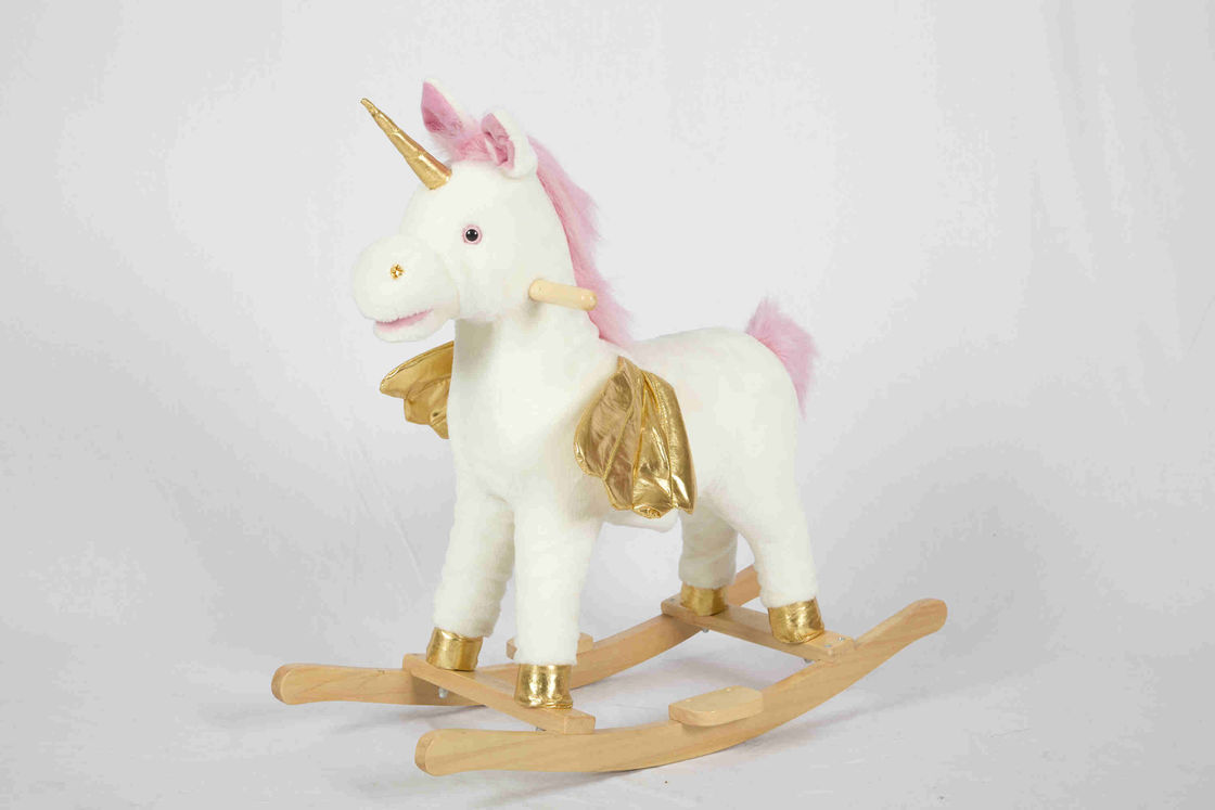 Unicornio de madera del caballo mecedora de los juguetes del niño blanco para el alto peluche Seat del estante