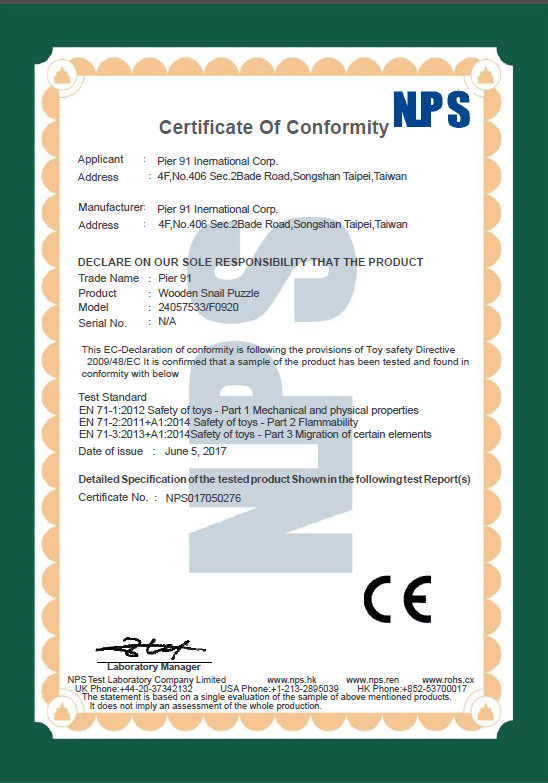 China Pier 91 International Corporation Certificaciones